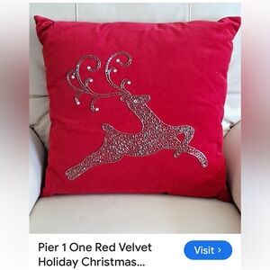 Pier 1 Festive Red Pillow with Silver Reindeer- 90’s Ralph Lauren Christmas!